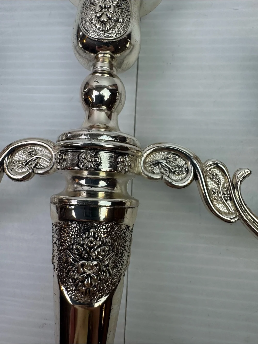 Vintage 3-Light Candelabra Silver Tone Metal Floral Embossed 7.5” Tall Ornate Ca